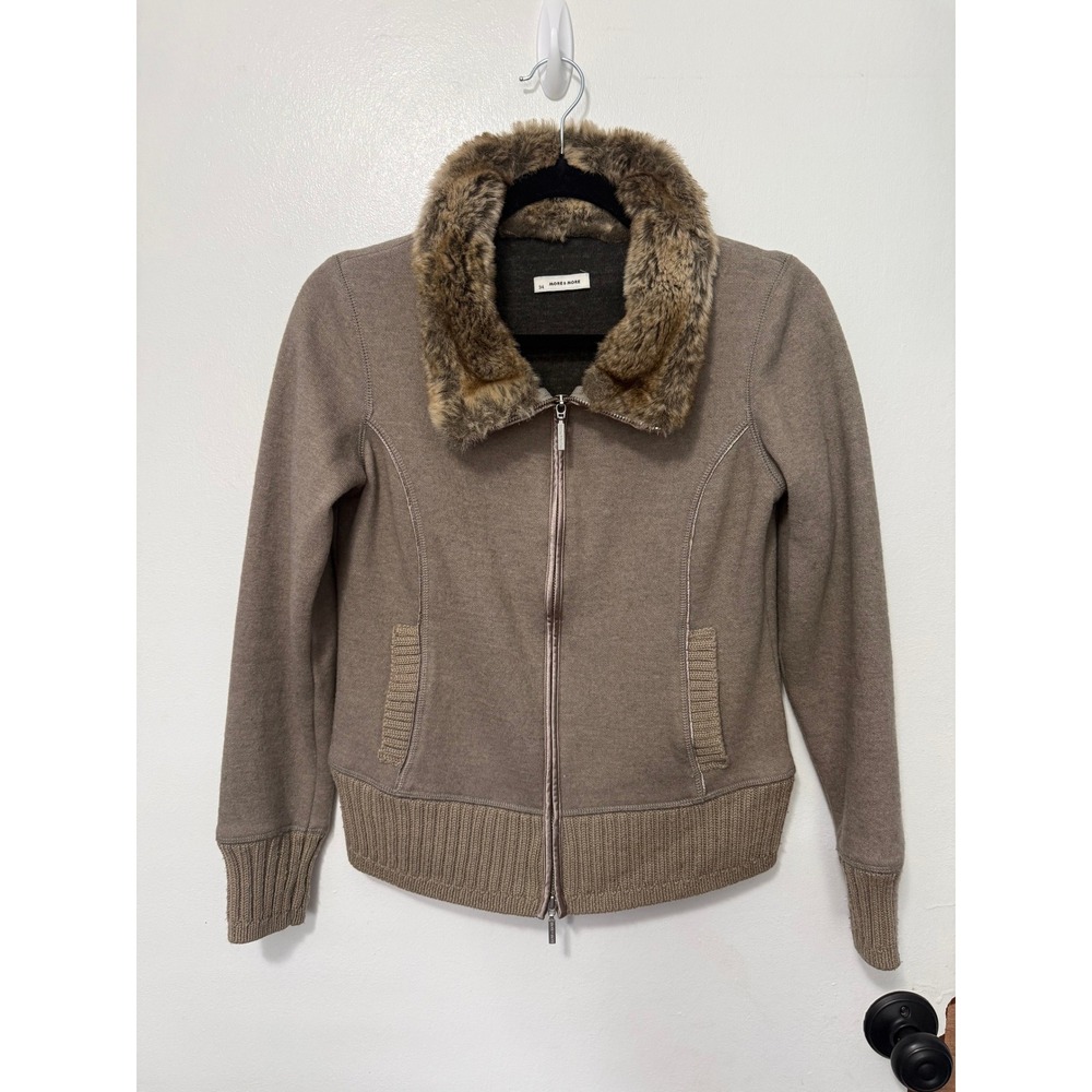 VTG Y2K More & More Faux Fur Collar Wool Knit Zip Up Jacket Bella Swan S
